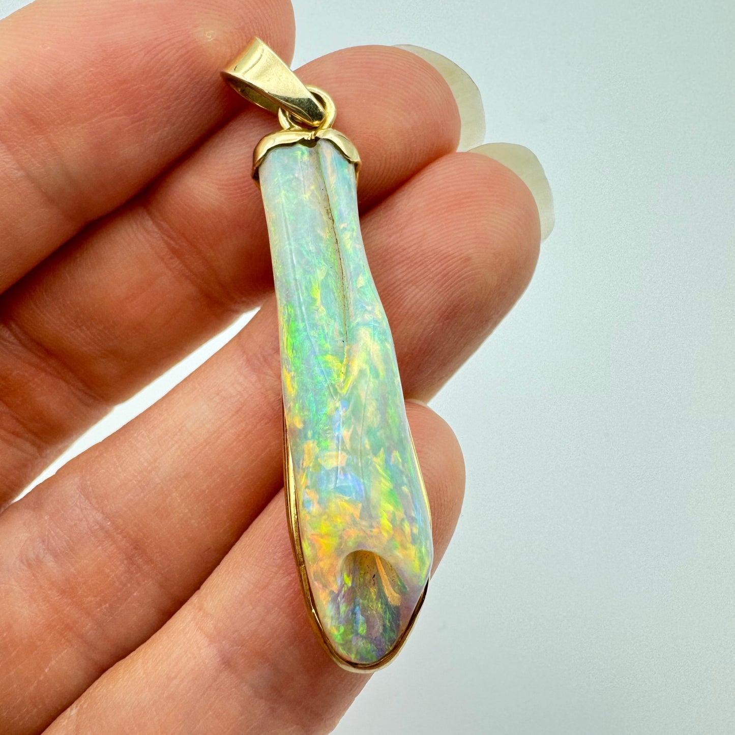 14k Gold Coober Pedy Belemnite Crystal Opal Pendant