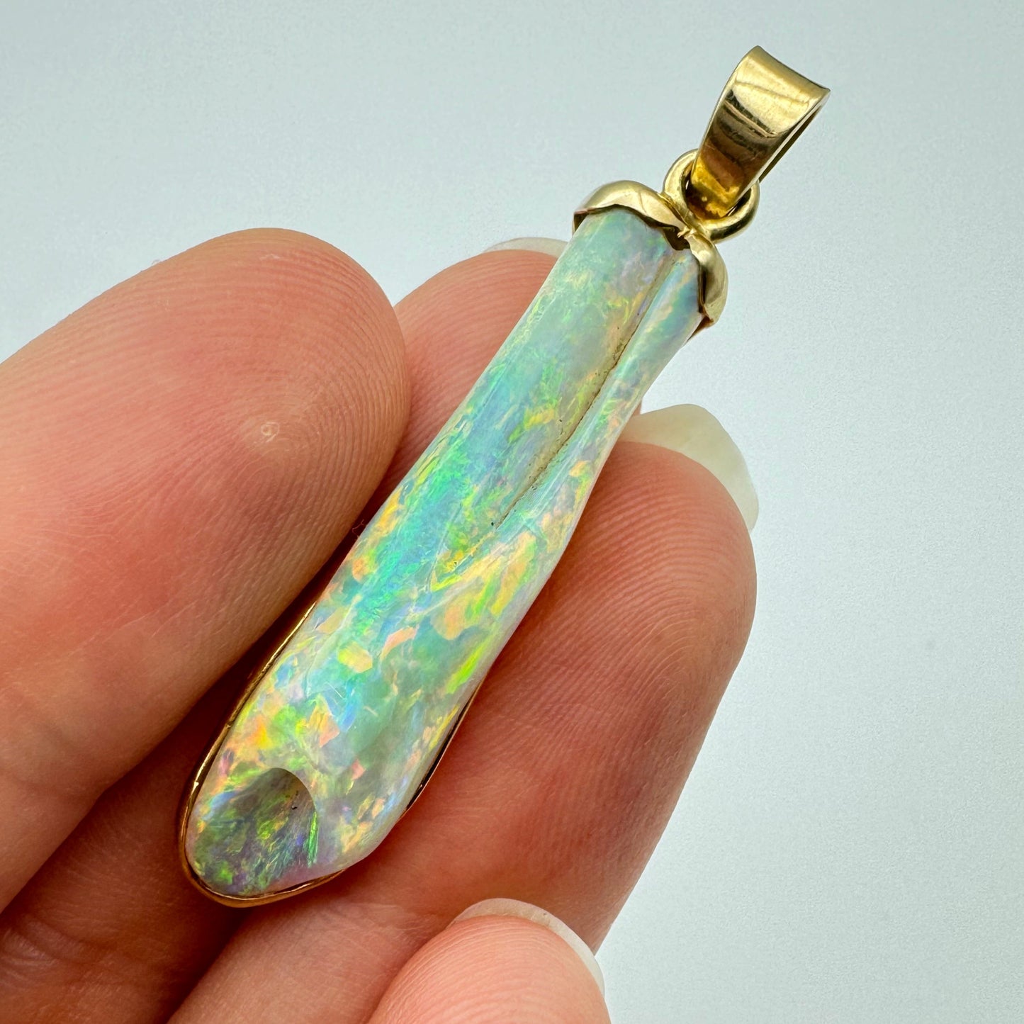 14k Gold Coober Pedy Belemnite Crystal Opal Pendant