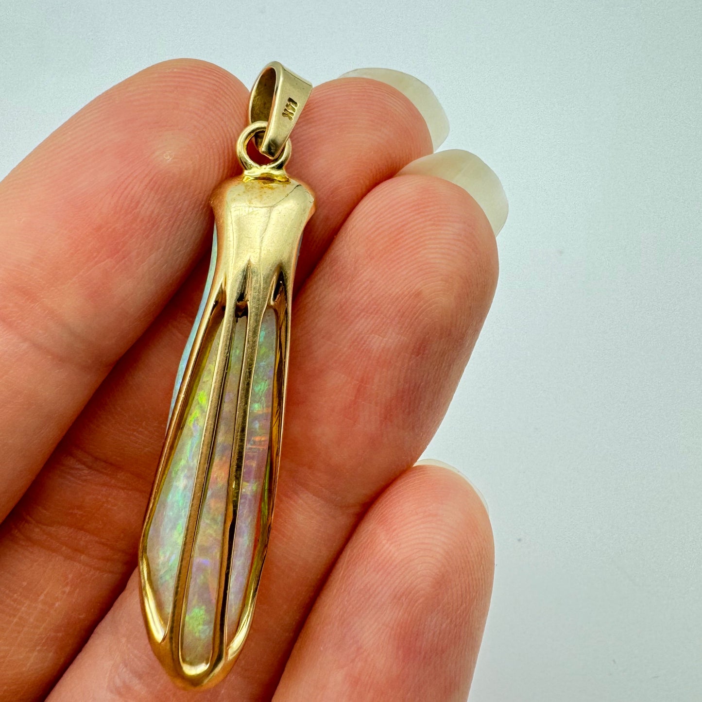 14k Gold Coober Pedy Belemnite Crystal Opal Pendant
