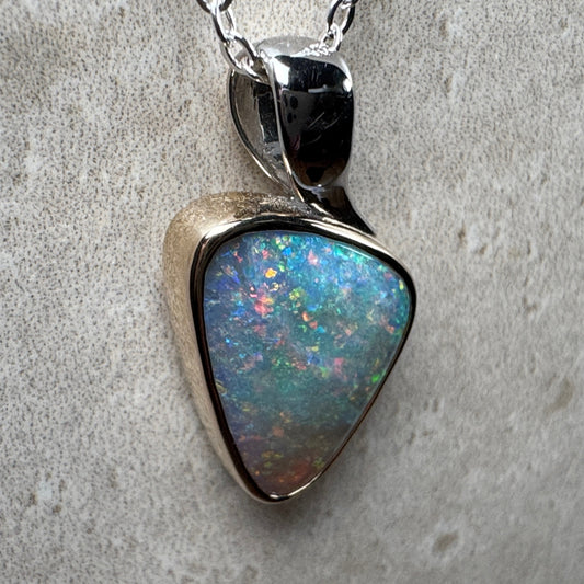 14k Gold Dark Crystal Opal Pendant - White Gold Bail
