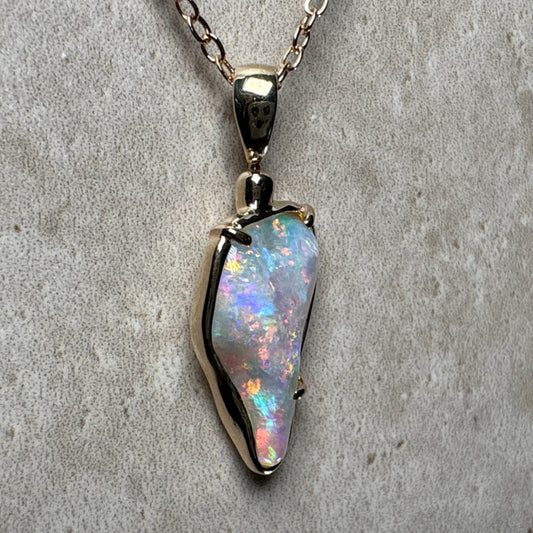14k Gold Swivel Belemnite Crystal Opal Pendant