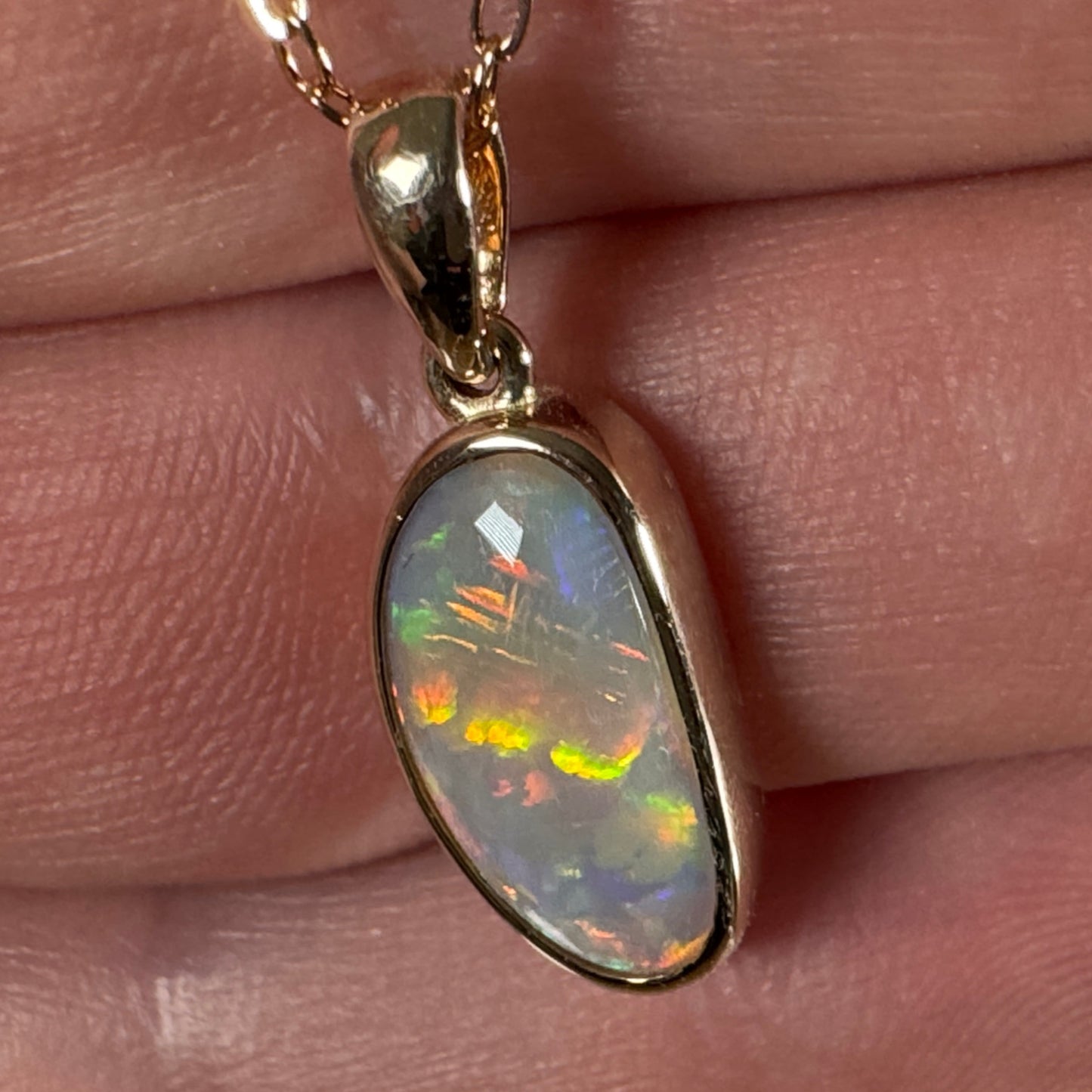 14k Gold Rolling Flash Crystal Opal Pendant