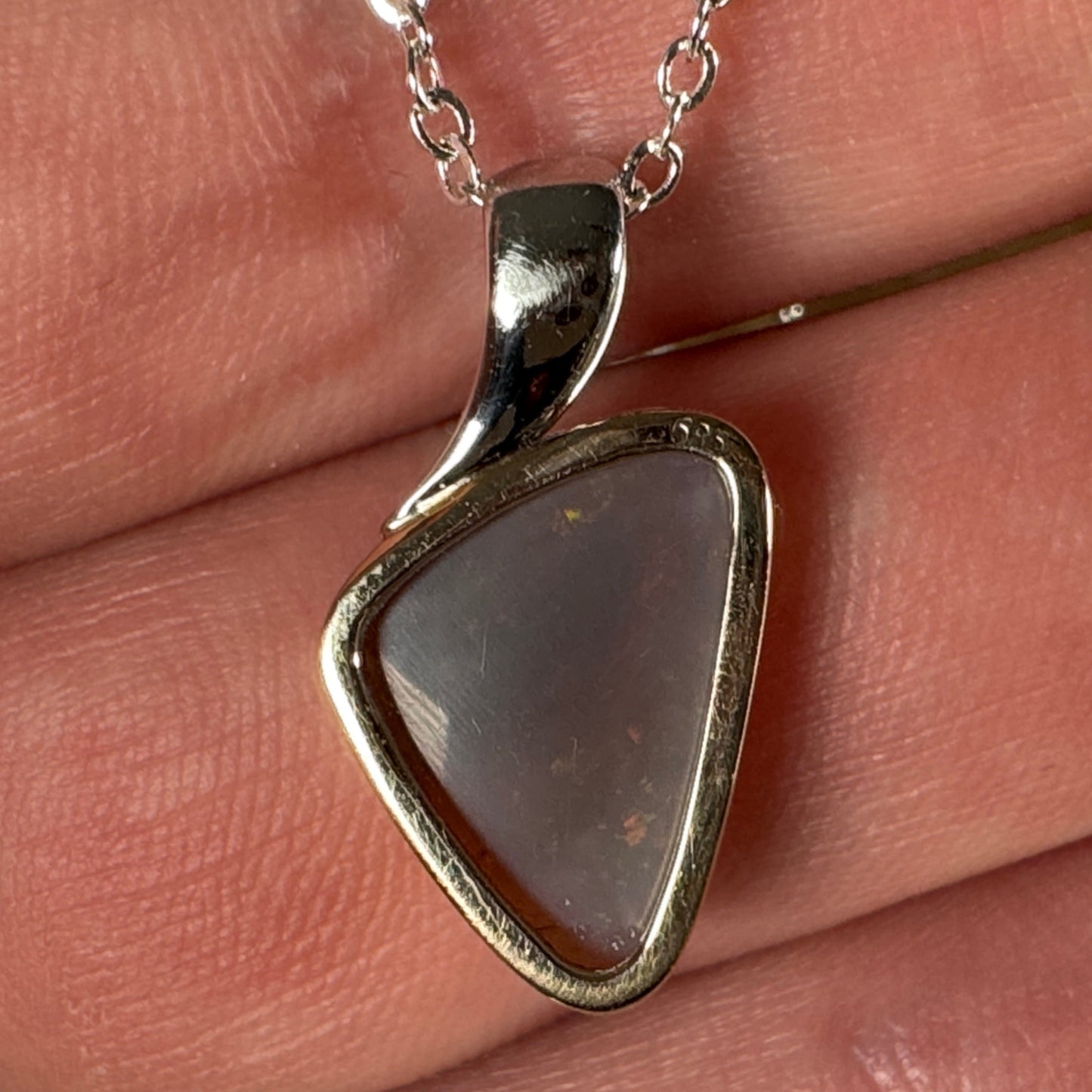 14k Gold Dark Crystal Opal Pendant - White Gold Bail