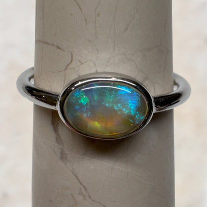 Silver Mintabie Blue/Green Crystal Opal Ring