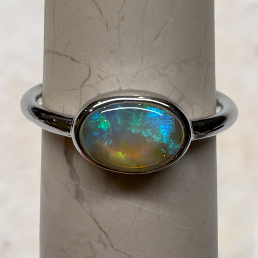 Silver Mintabie Blue/Green Crystal Opal Ring