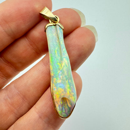 14k Gold Coober Pedy Belemnite Crystal Opal Pendant