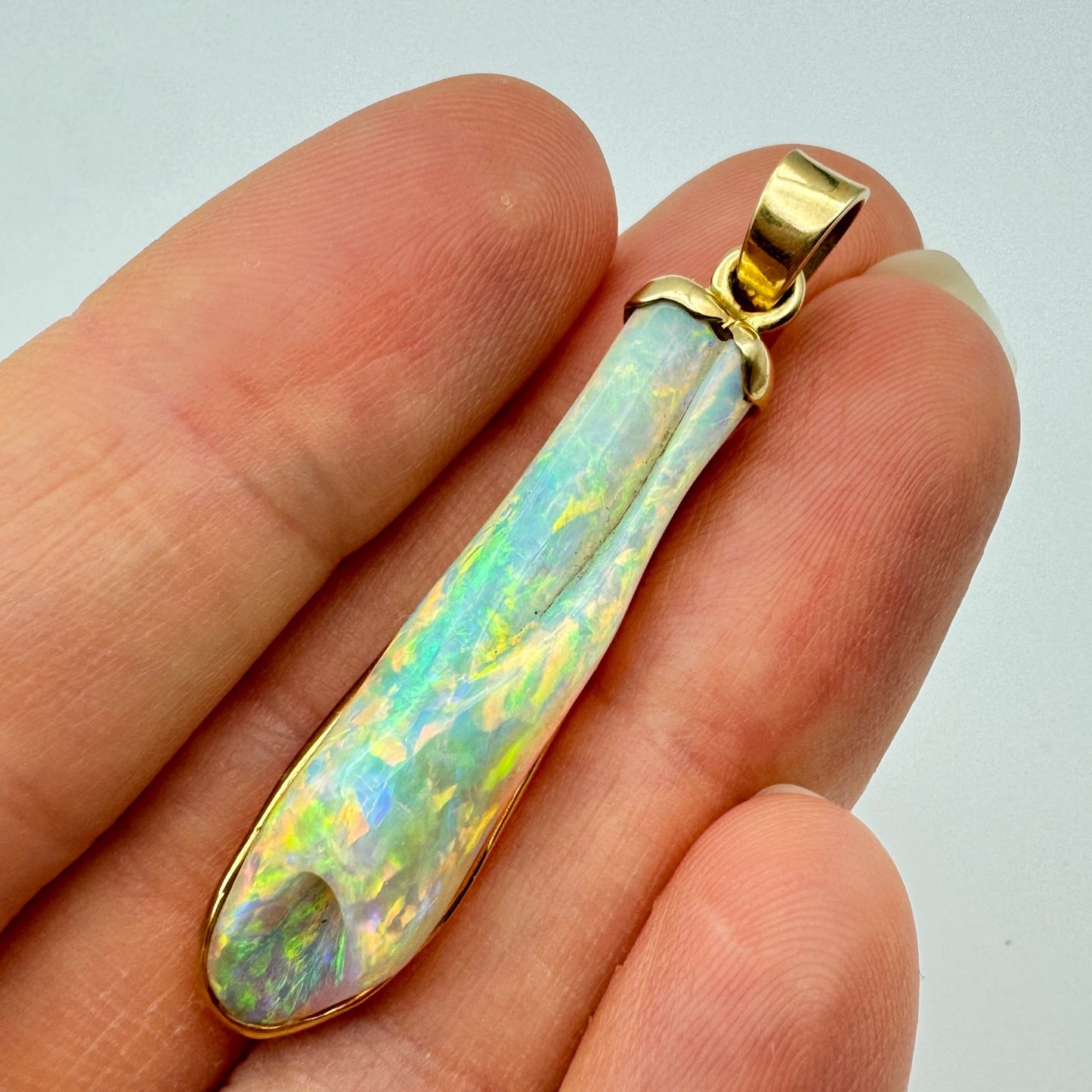 14k Gold Coober Pedy Belemnite Crystal Opal Pendant