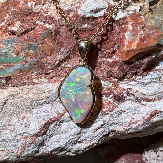 14k Gold Mintabie Hand Carved Opal Pendant