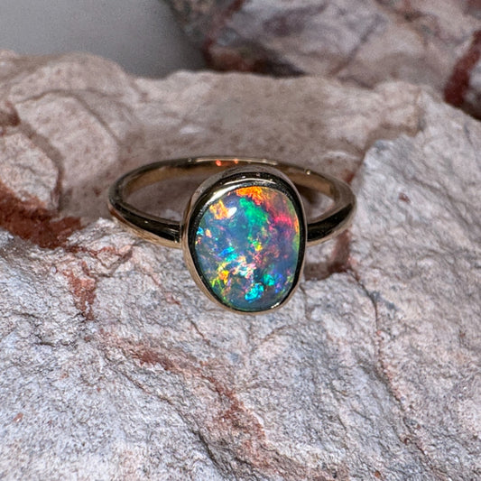 14k Gold Mintabie Black Opal Ring