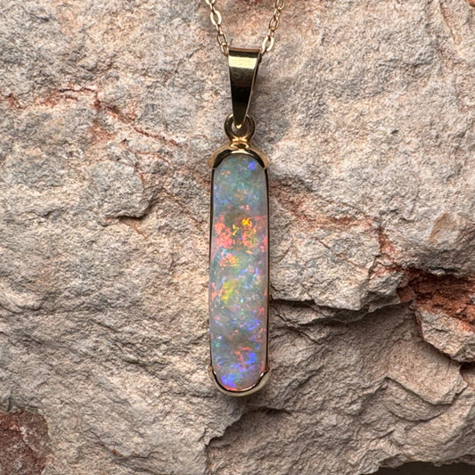 14k Gold Coober Pedy Half Bezel Opal Pendant