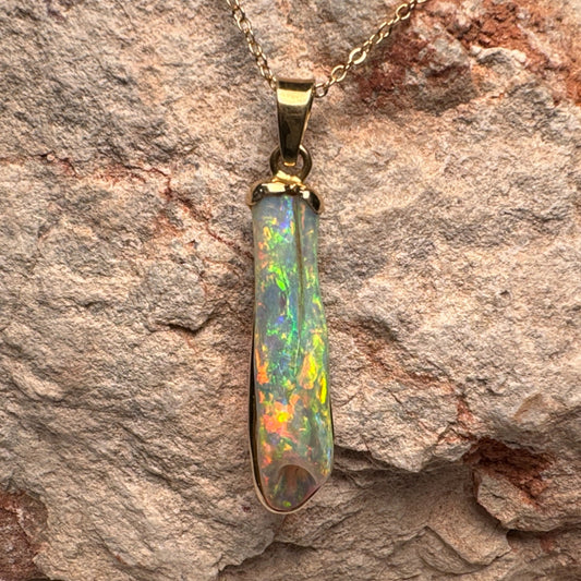 14k Gold Coober Pedy Belemnite Crystal Opal Pendant