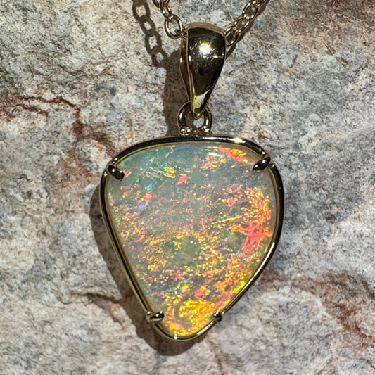 14k Gold Crystal Freeform Fire Opal Pendant