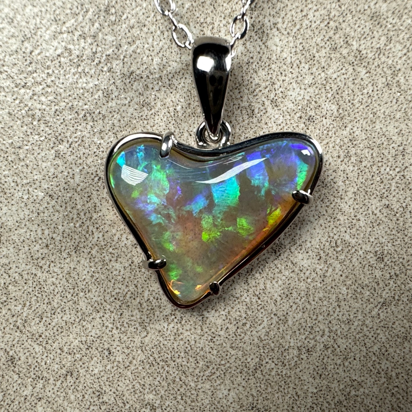 Heart Shaped Hand Carved Blue Green Crystal Mintabie Opal Pendant