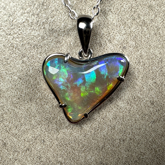 Heart Shaped Hand Carved Blue Green Crystal Mintabie Opal Pendant