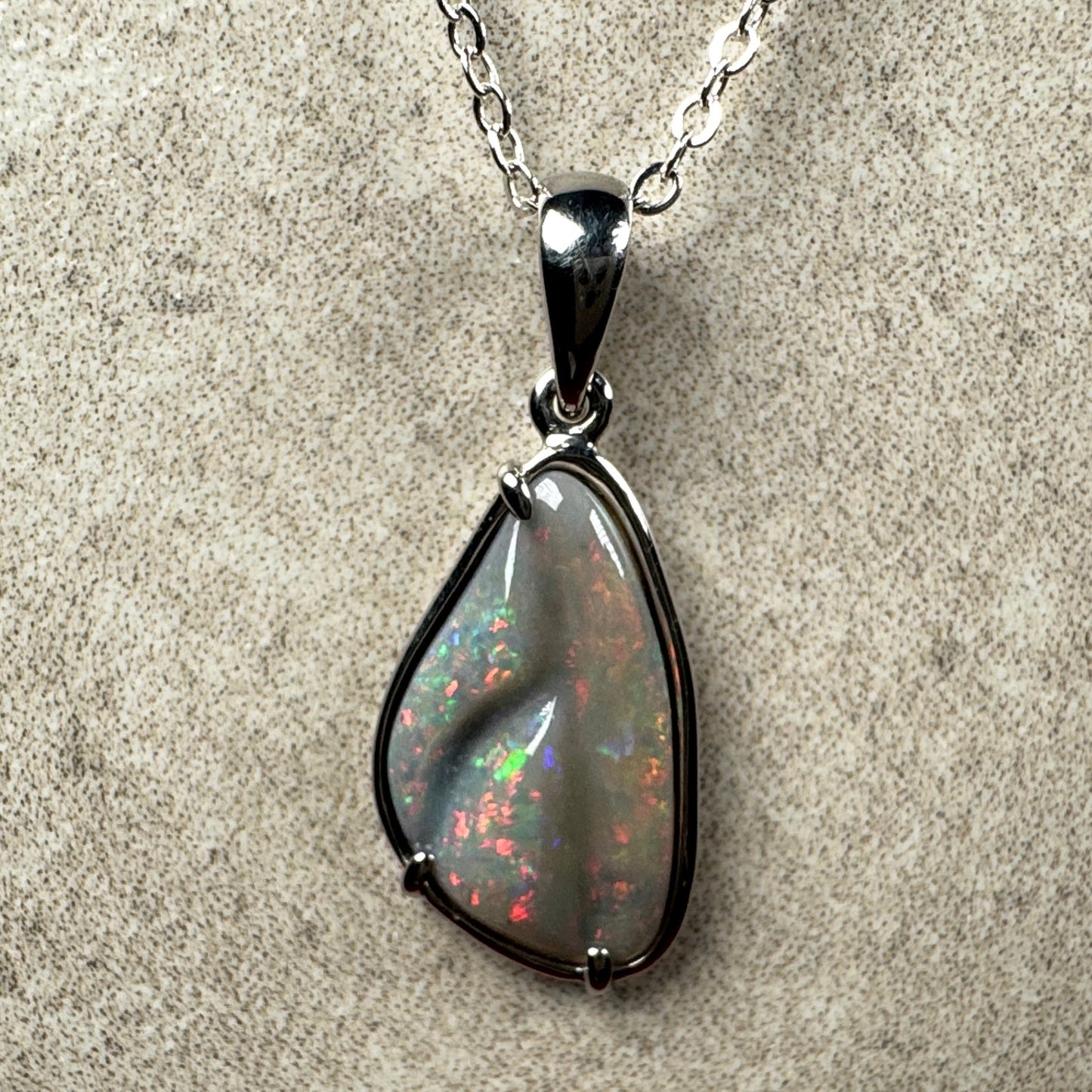 Unisex Hand Carved Mintabie Dark Opal Pendant with Red Colour