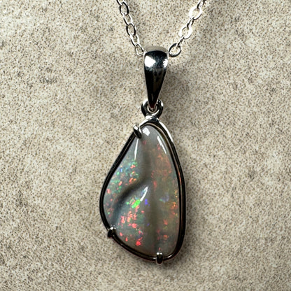 Unisex Hand Carved Mintabie Dark Opal Pendant with Red Colour