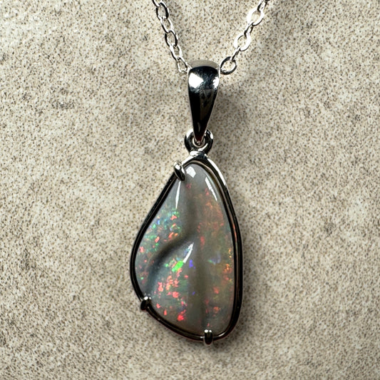 Unisex Hand Carved Mintabie Dark Opal Pendant with Red Colour