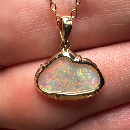 14k Gold Hand Carved Rainbow Mintabie Crystal Opal Pendant