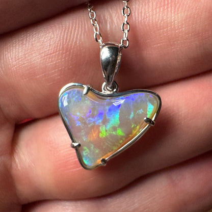 Heart Shaped Hand Carved Blue Green Crystal Mintabie Opal Pendant