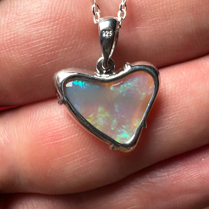 Heart Shaped Hand Carved Blue Green Crystal Mintabie Opal Pendant