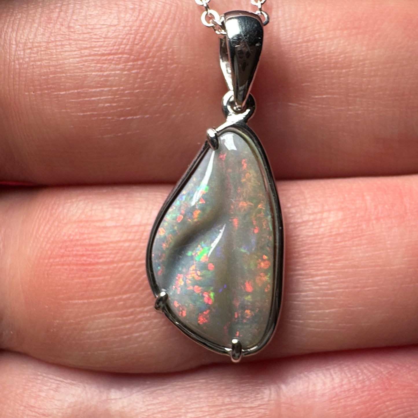 Unisex Hand Carved Mintabie Dark Opal Pendant with Red Colour