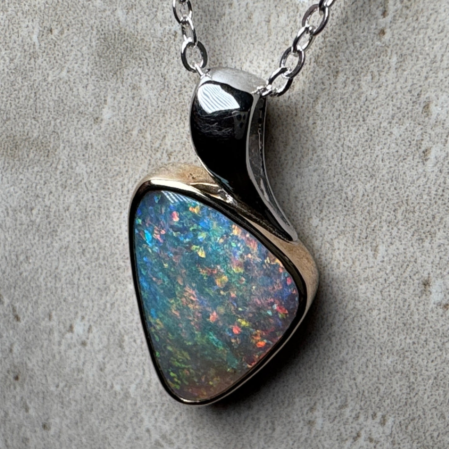 14k Gold Dark Crystal Opal Pendant - White Gold Bail