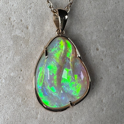 14k Gold Mintabie Hand Carved Opal Pendant