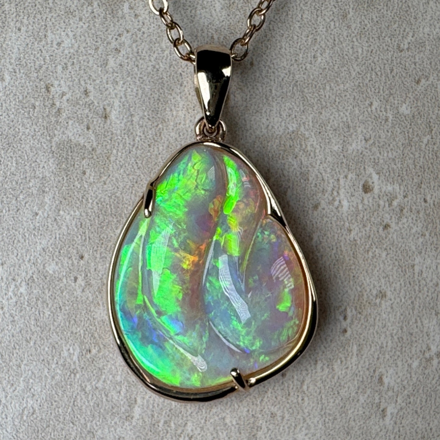 14k Gold Mintabie Hand Carved Opal Pendant