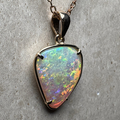 14k Gold Crystal Freeform Fire Opal Pendant