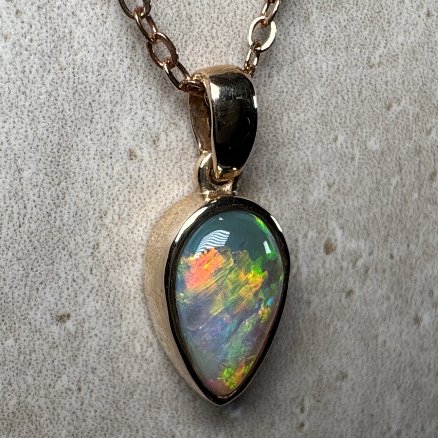 14k Gold Dark Crystal Teardrop Opal Pendant