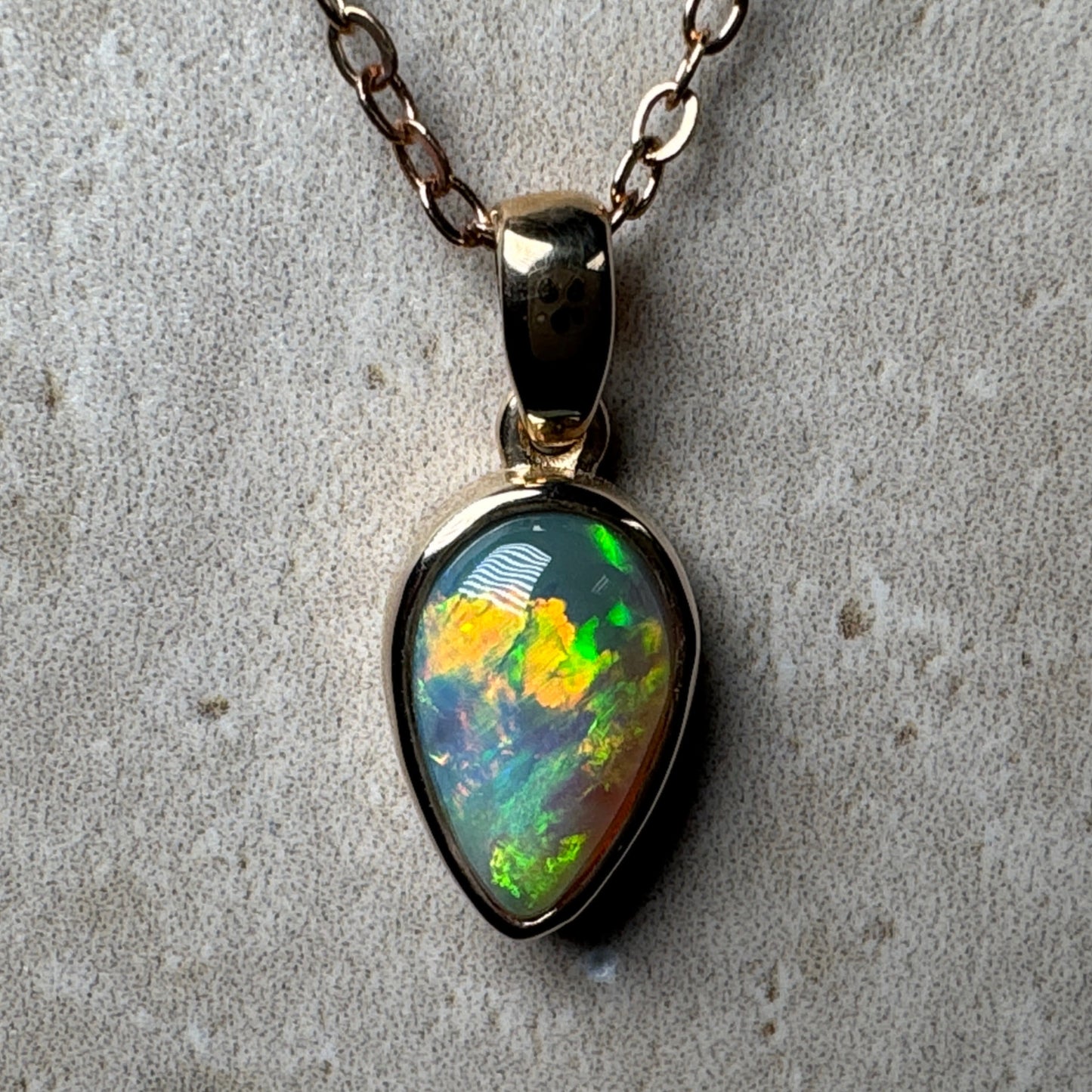 14k Gold Dark Crystal Teardrop Opal Pendant