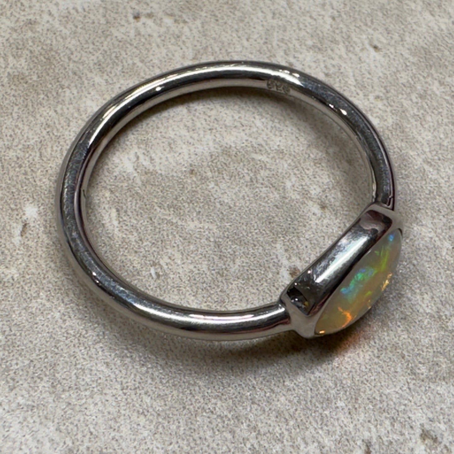 Silver Mintabie Blue/Green Crystal Opal Ring