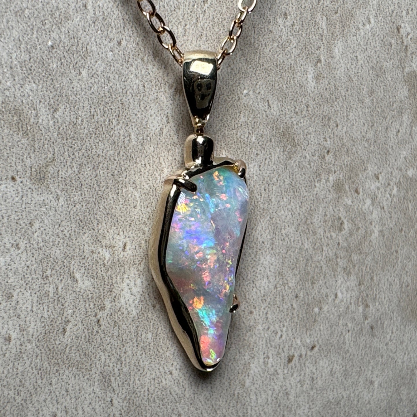 14k Gold Swivel Belemnite Crystal Opal Pendant