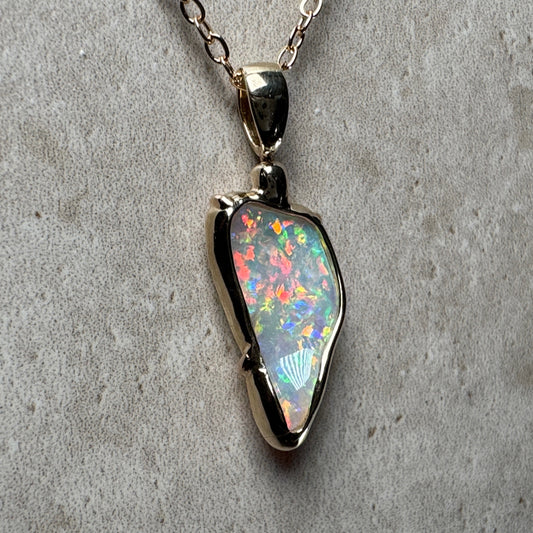 14k Gold Swivel Belemnite Crystal Opal Pendant