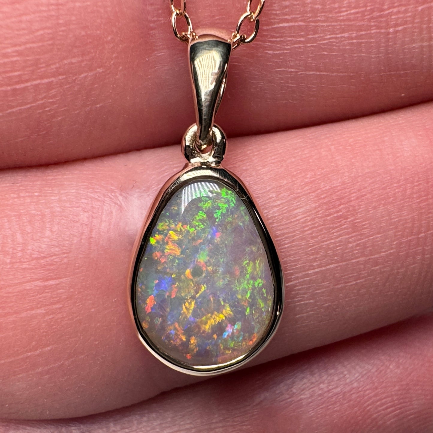 14k Gold Mintabie Teardrop Crystal Opal Pendant