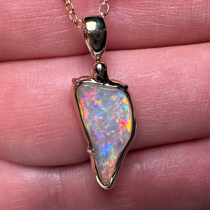 14k Gold Swivel Belemnite Crystal Opal Pendant