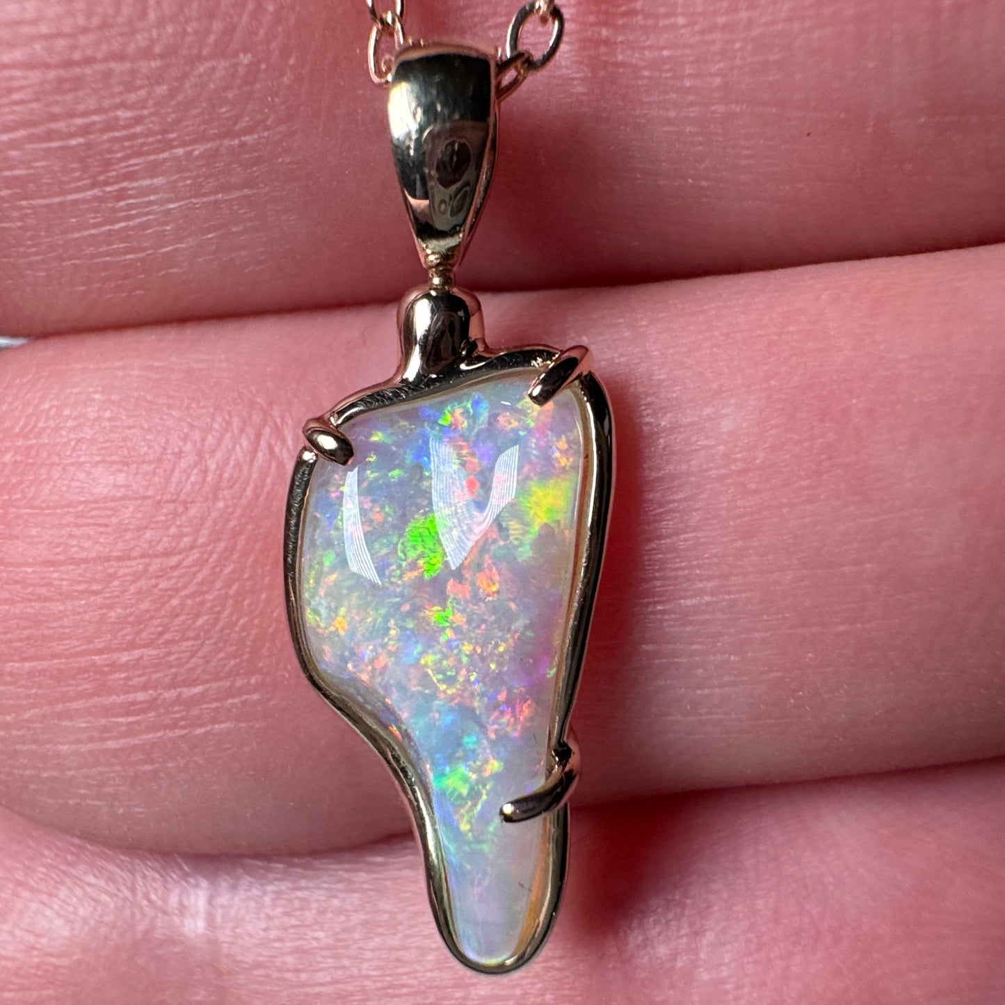 14k Gold Swivel Belemnite Crystal Opal Pendant