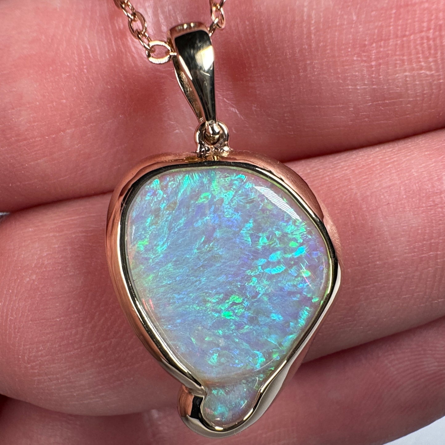 14k Gold Leaf Shaped Carved Opal Pendant