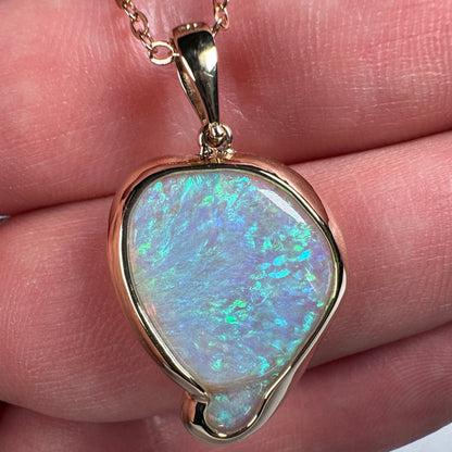 14k Gold Leaf Shaped Carved Opal Pendant