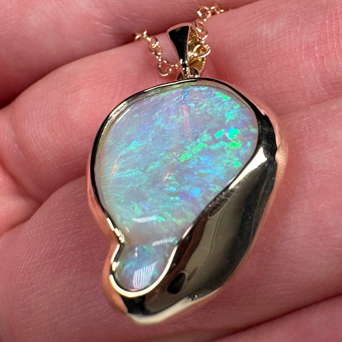 14k Gold Leaf Shaped Carved Opal Pendant