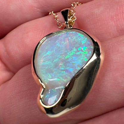 14k Gold Leaf Shaped Carved Opal Pendant