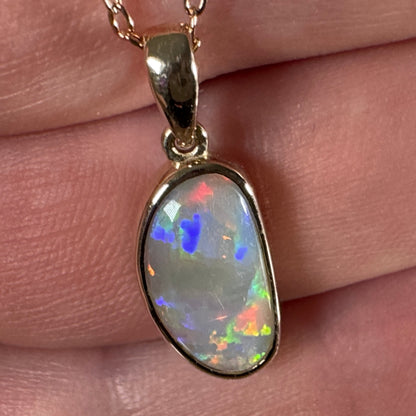 14k Gold Rolling Flash Crystal Opal Pendant