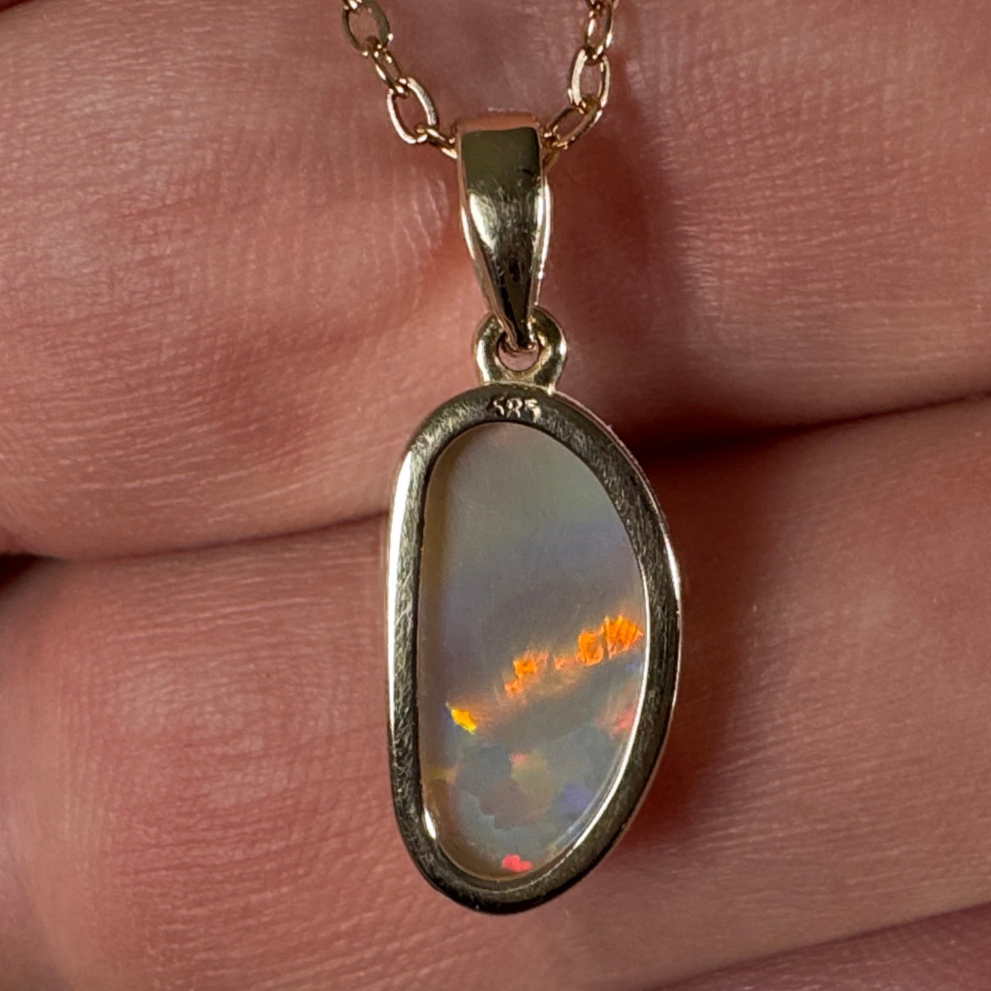 14k Gold Rolling Flash Crystal Opal Pendant