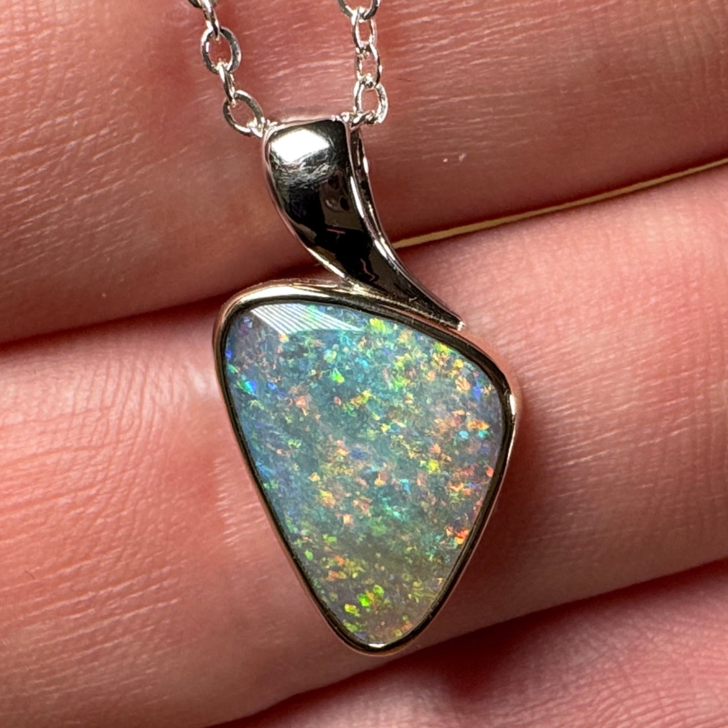 14k Gold Dark Crystal Opal Pendant - White Gold Bail