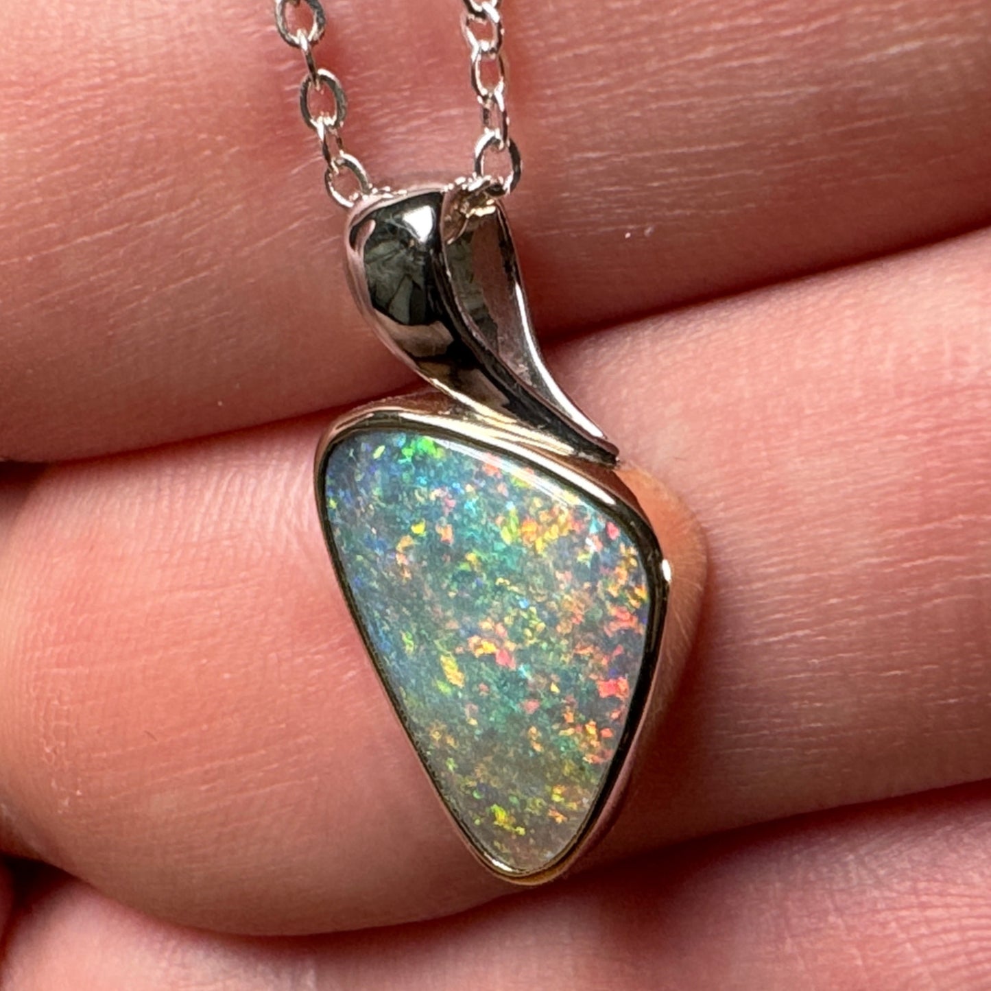 14k Gold Dark Crystal Opal Pendant - White Gold Bail