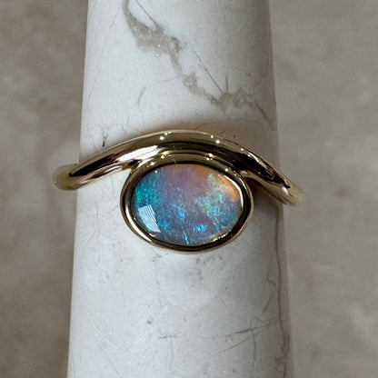 9K Gold Coober Pedy Blue Crystal Opal Ring