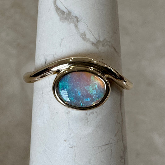 9K Gold Coober Pedy Blue Crystal Opal Ring