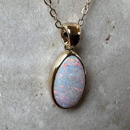 14k Gold Red Mintabie Teardrop Opal Pendant