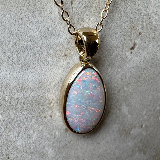 14k Gold Red Mintabie Teardrop Opal Pendant
