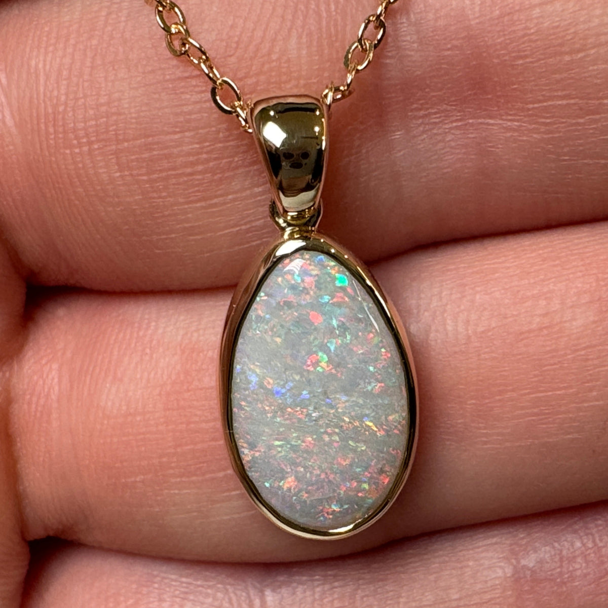 14k Gold Red Mintabie Teardrop Opal Pendant